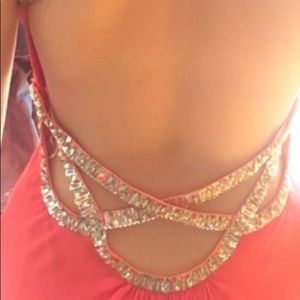 Fabiana Vermillion Red Diamond Beaded Gown Dress